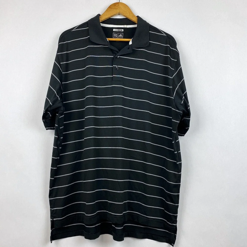 Adidas Polo Shirt XL Black White Stripe Golf Casual‎